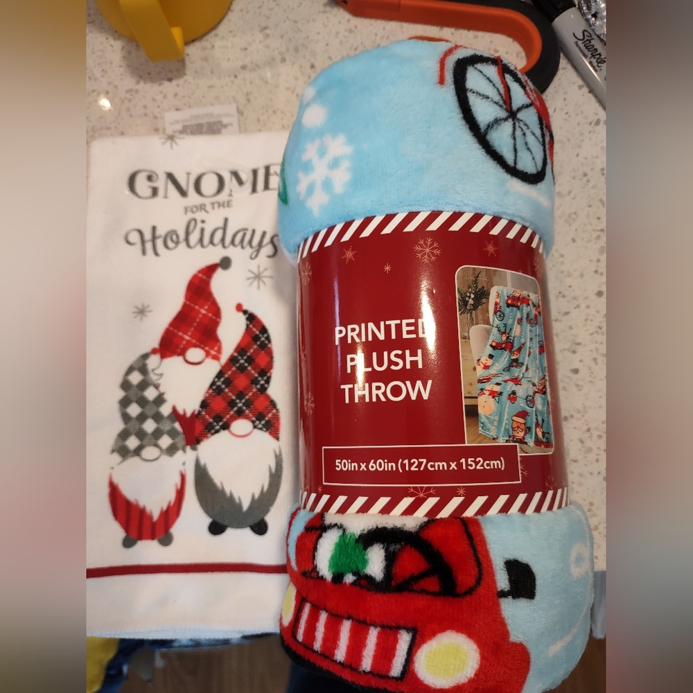 NWT Christmas Blanket and Christmas Dish Towel
